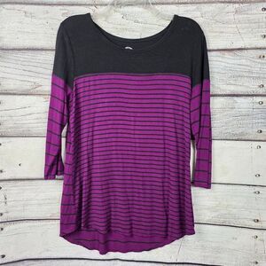 Maurices 24/7 Striped Top Purple Black 3/4 Sleeve Medium